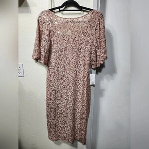 Marina Sequin Lace Midi Elegant Blush Dress NWT - Size 6